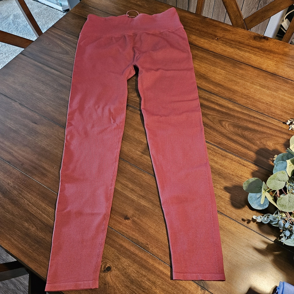 Fabletics Black Cherry Ribbed High Waisted Leggings